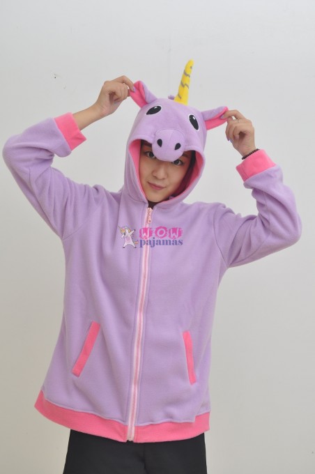 Purple Unicorn Fleece Hoodie Coat Jacket Animal Kigurumi Pajama