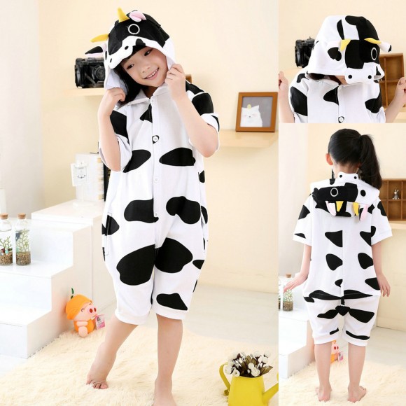 Cartoon Cow pattern Onesies Short Sleeves Pajamas for Kids