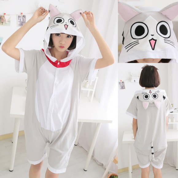 Chi The Cat Kigurumi Summer Onesies Pajamas Animal Hoodie Short Sleeve