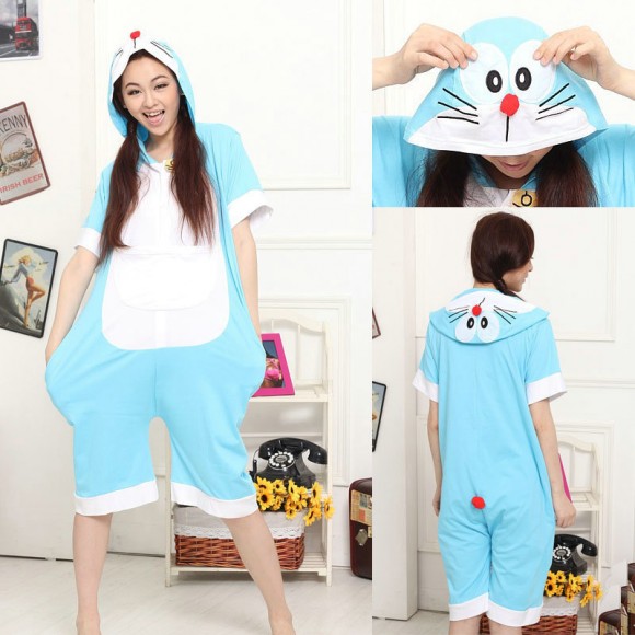 Doraemon Cat Pajamas Onesie Hoodie Short Sleeve Costume