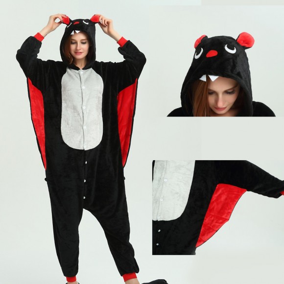 kigurumi Black Red Bat onesies animal pajamas for Women & Men