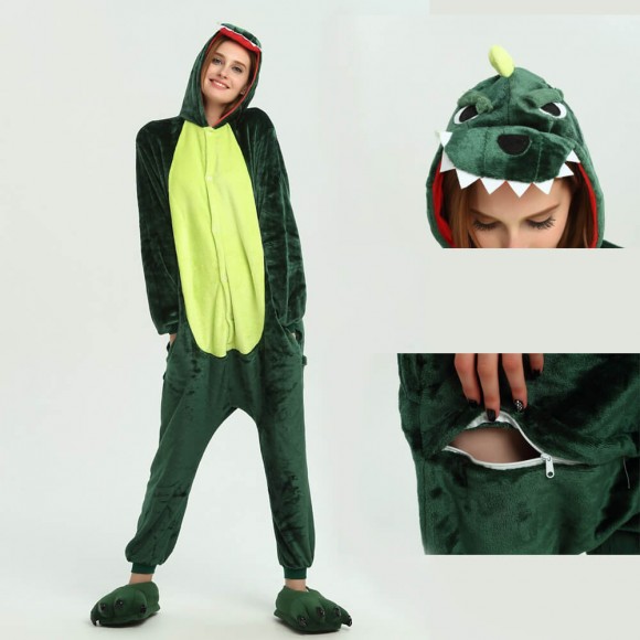 Unisex Green Dinosaur kigurumi onesies animal pajamas