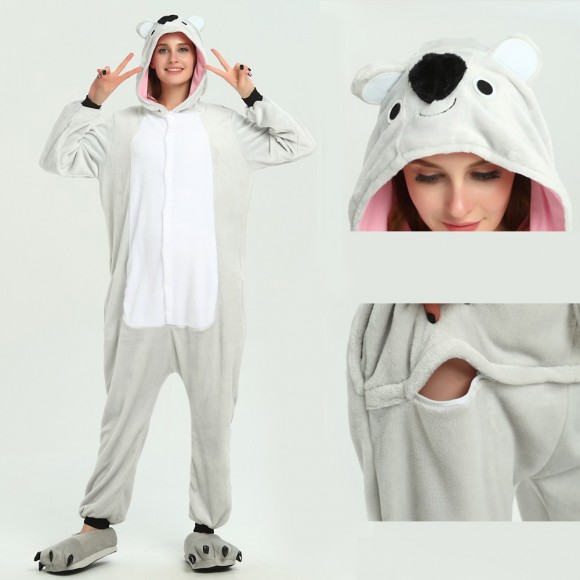 Unisex kigurumi Grey Koala onesies animal pajamas