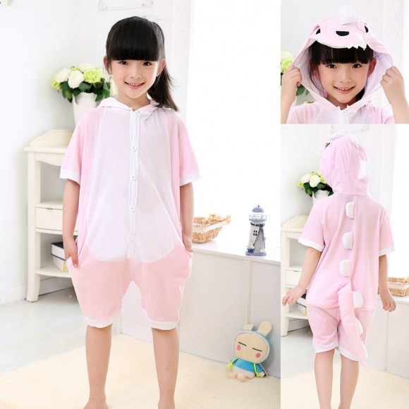Animal kids Pink Dinosaur Onesies Short Sleeves Pajamas
