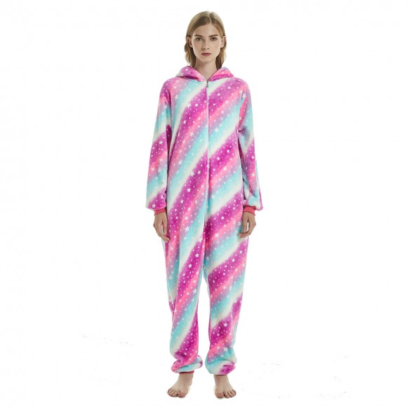 Pink Galaxy Rainbow Tail Unicorn Onesie Pajamas For Adult