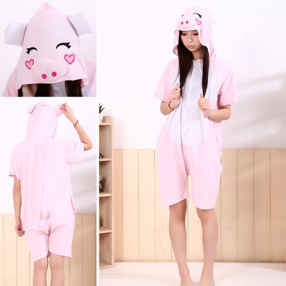 Pink Pig Kigurumi Summer Onesies Pajamas Animal Short Sleeve