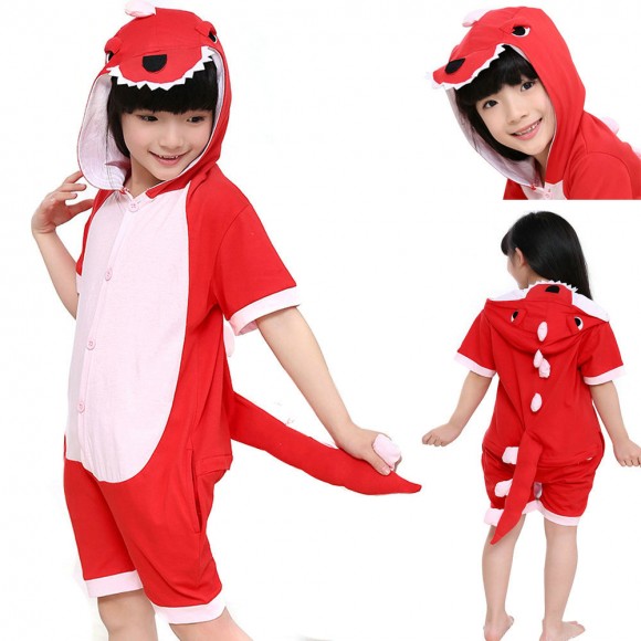 Animal kids Red Dinosaur Kigurumi Short Sleeves pajamas