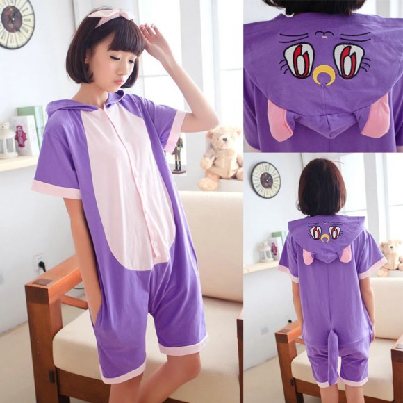 Sailor moon Purple Cat Luna Animal Pajamas Short Sleeve