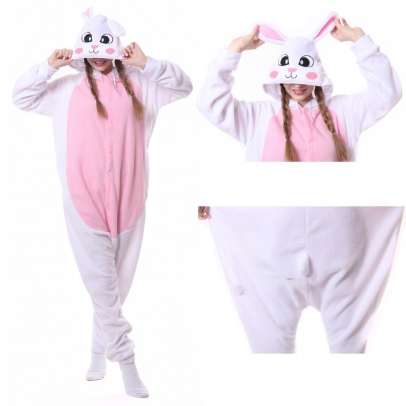 White Rabbit Onesie Animal Onesie Pajama For Adult