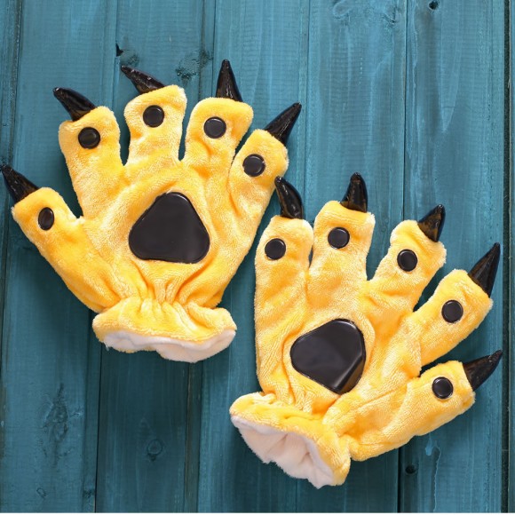 Unisex Yellow Onesies Animal Hands Paw Flannel Gloves