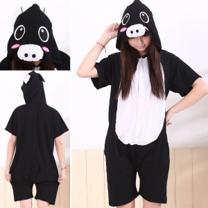 Black Pig Kigurumi Summer Onesies Pajamas Animal Hoodie Short Sleeve
