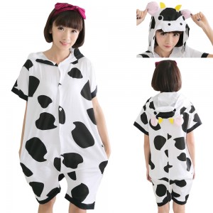 Cow Kigurumi Summer Onesies Pajamas Animal Hoodie Short Sleeve