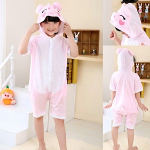 Animal kids Pink Pig kigurumi Onesies Short Sleeves Pajamas