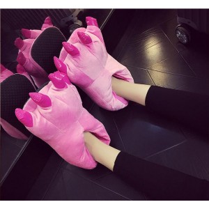 Pink Plush Paw Claw House Slippers Animal Plush Shoes