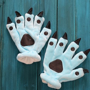 Unisex Sky Blue Onesies Animal Hands Paw Flannel Gloves