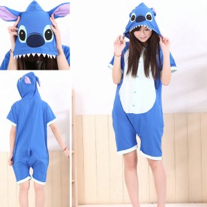Blue Stitch Kigurumi Summer Onesies Pajamas Animal Hoodie Short Sleeve