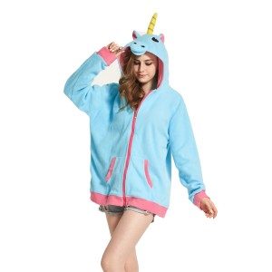 Blue Unicorn Fleece Hoodie Coat Jacket Animal Kigurumi Pajama