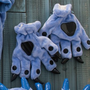 Unisex Dark Blue Onesies Animal Hands Paw Flannel Gloves