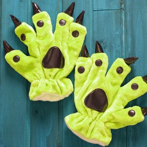 Unisex Fluorescent Green Onesies Animal Hands Paw Flannel Gloves