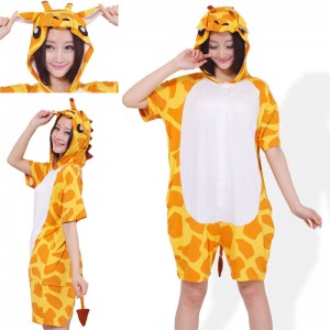 Giraffe Kigurumi Summer Onesies Pajamas Animal Hoodie Short Sleeve