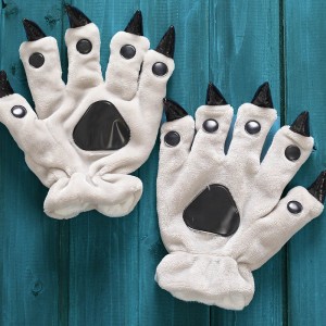 Unisex Grey Onesies Animal Hands Paw Flannel Gloves