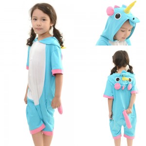 Kids Blue Unicorn Animal Onesies Kigurumi summer Pajamas