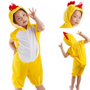 Kids Yellow Chicken Animal Onesie Short Sleeves Pajamas