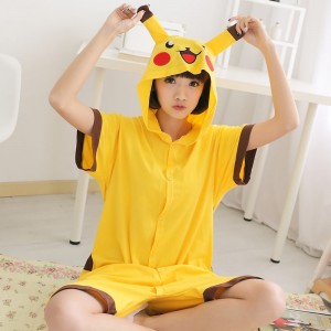 Pikachu Kigurumi Summer Onesies Pajamas Animal Hoodie Short Sleeve