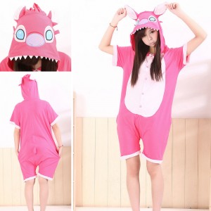 Pink Stitch Kigurumi Summer Onesies Pajamas Animal Hoodie Short Sleeve