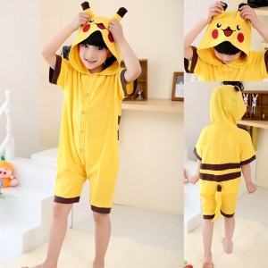 Animal kids Pokemon Pikachu Yellow Onesies Short Sleeves Pajamas