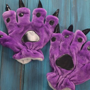 Unisex Purple Onesies Animal Hands Paw Flannel Gloves