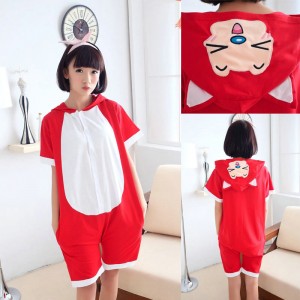 Red Fox Kigurumi Summer Onesies Pajamas Animal Hoodie Short Sleeve